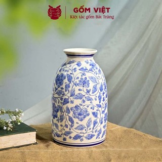 Bình, lọ hoa vẽ tay họa tiết vườn dây hoa lam nở rộ cao cấp - Gốm sứ Bát Tràng - Gốm Việt