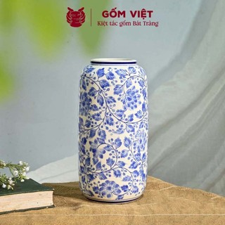 Bình, lọ hoa vẽ tay họa tiết vườn dây hoa lam nở rộ cao cấp - Gốm sứ Bát Tràng - Gốm Việt