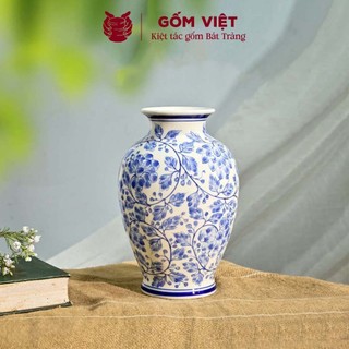 Bình, lọ hoa vẽ tay họa tiết vườn dây hoa lam nở rộ cao cấp - Gốm sứ Bát Tràng - Gốm Việt