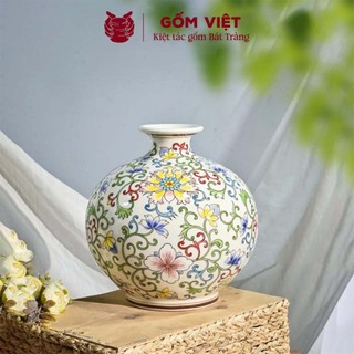 Bình, lọ hoa vẽ tay họa tiết vườn hoa dây leo nở rộ cao cấp - Gốm sứ Bát Tràng - Gốm Việt