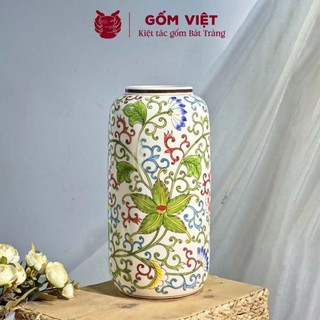 Bình, lọ hoa vẽ tay họa tiết vườn hoa dây leo nở rộ cao cấp - Gốm sứ Bát Tràng - Gốm Việt