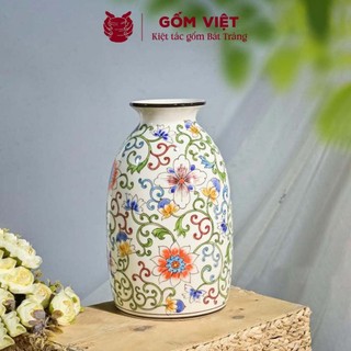 Bình, lọ hoa vẽ tay họa tiết vườn hoa dây leo nở rộ cao cấp - Gốm sứ Bát Tràng - Gốm Việt