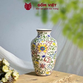 Bình, lọ hoa vẽ tay họa tiết vườn hoa dây leo nở rộ cao cấp - Gốm sứ Bát Tràng - Gốm Việt