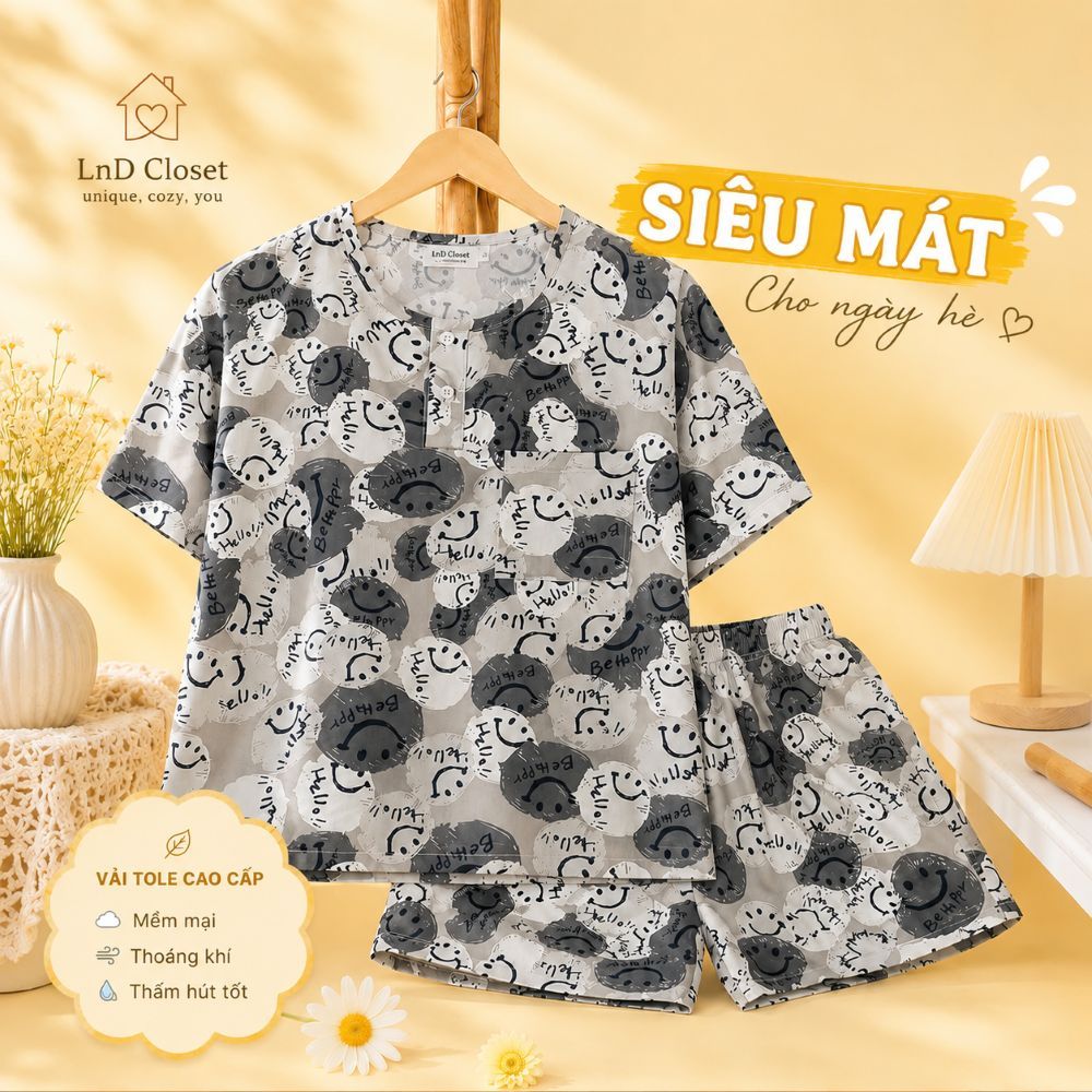 (Bigsize) Bộ Nam mặc nhà - Bộ tay ngắn quần đùi chất liệu tole loại 1 mềm mát - LnD Closet