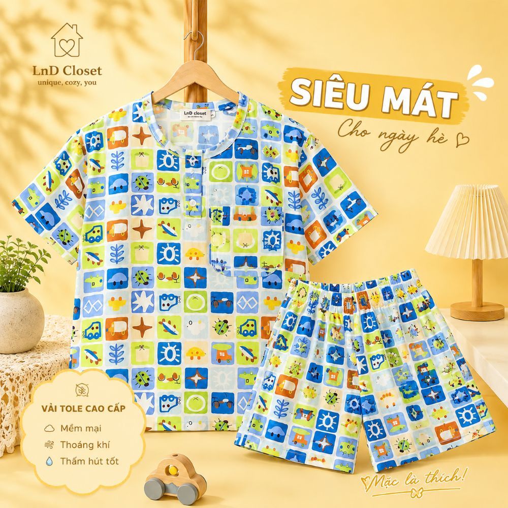 (Bigsize) Bộ Nam mặc nhà - Bộ tay ngắn quần đùi chất liệu tole loại 1 mềm mát - LnD Closet