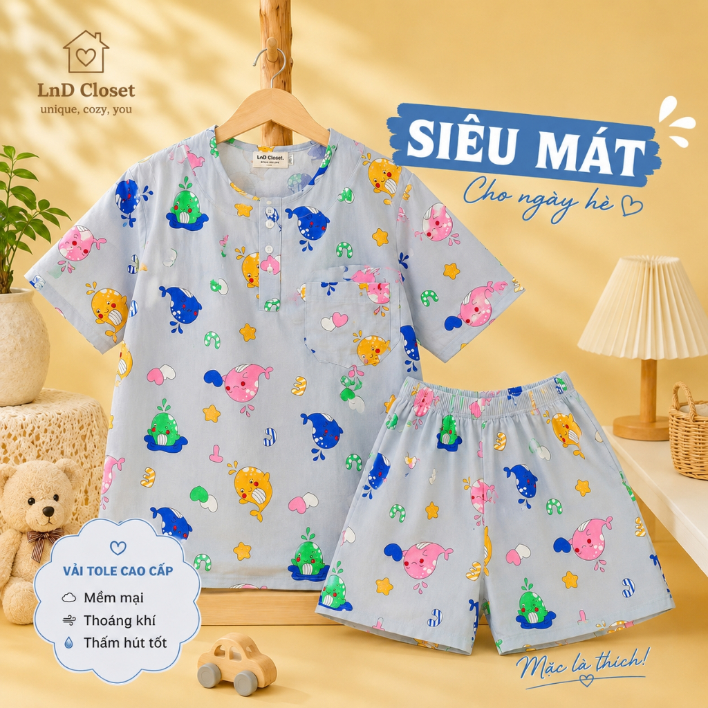 (Bigsize) Bộ Nam mặc nhà - Bộ tay ngắn quần đùi chất liệu tole loại 1 mềm mát - LnD Closet