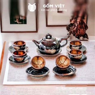 Bộ ấm chén men hỏa biến dáng 3 chân, dung tích 350ml cao cấp - Gốm sứ Bát Tràng - Gốm Việt