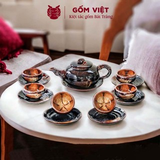 Bộ ấm chén men hỏa biến dáng đốt trúc bé, to dung tích 300ml, 350ml - Gốm sứ Bát Tràng - Gốm Việt