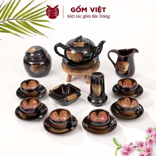 Bộ ấm chén men hỏa biến dáng đốt trúc bé, to dung tích 300ml, 350ml - Gốm sứ Bát Tràng - Gốm Việt