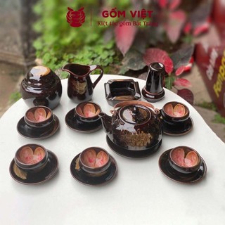 Bộ ấm chén men hỏa biến dáng hạt quai đồng, dung tích 520ml cao cấp - Gốm sứ Bát Tràng - Gốm Việt