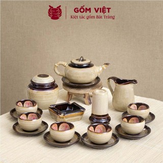 Bộ ấm chén men hỏa biến dáng đốt trúc bé, to dung tích 300ml, 350ml - Gốm sứ Bát Tràng - Gốm Việt