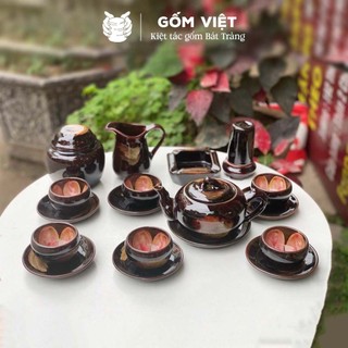 Bộ ấm chén men hỏa biến dáng đốt trúc bé, to dung tích 300ml, 350ml - Gốm sứ Bát Tràng - Gốm Việt