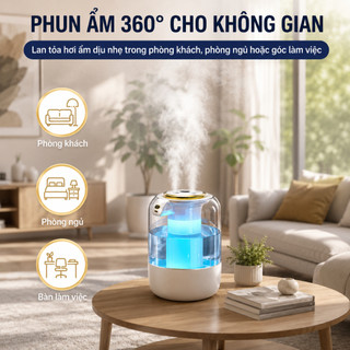 Máy tạo ẩm để bàn gia đình – Hoạt động êm, dùng cho phòng ngủ – Hai vòi phun, phun sương mạnh
