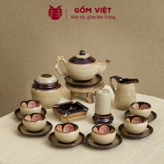 Bộ ấm chén men hỏa biến dáng gốc cây bé, to dung tích 400ml, 620ml - Gốm sứ Bát Tràng - Gốm Việt