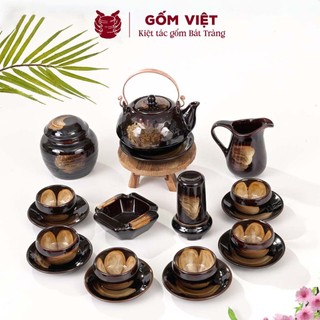 Bộ ấm chén men hỏa biến dáng hạt quai đồng, dung tích 520ml cao cấp - Gốm sứ Bát Tràng - Gốm Việt