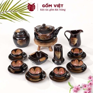 Bộ ấm chén men hỏa biến dáng nhật quai đồng, dung tích 400ml cao cấp - Gốm sứ Bát Tràng - Gốm Việt