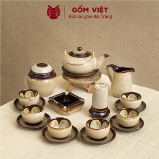Bộ ấm chén men hỏa biến dáng nhật quai đồng, dung tích 400ml cao cấp - Gốm sứ Bát Tràng - Gốm Việt