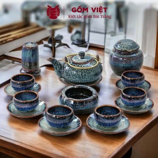 Bộ ấm chén men hỏa biến dáng nhật quai đồng, dung tích 400ml cao cấp - Gốm sứ Bát Tràng - Gốm Việt