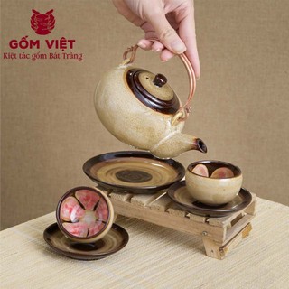 Bộ ấm chén men hỏa biến dáng nhật quai đồng, dung tích 400ml cao cấp - Gốm sứ Bát Tràng - Gốm Việt