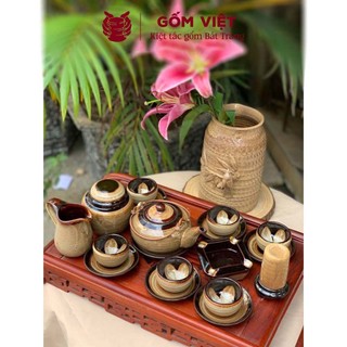 Bộ ấm chén men hỏa biến dáng nhật quai đồng, dung tích 400ml cao cấp - Gốm sứ Bát Tràng - Gốm Việt