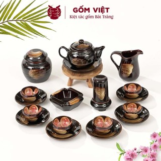 Bộ ấm chén men hỏa biến dáng quả đào, dung tích 360ml cao cấp - Gốm sứ Bát Tràng - Gốm Việt