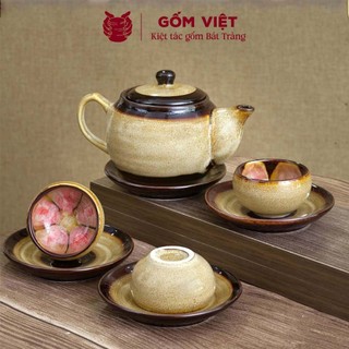 Bộ ấm chén men hỏa biến dáng quả đào, dung tích 360ml cao cấp - Gốm sứ Bát Tràng - Gốm Việt