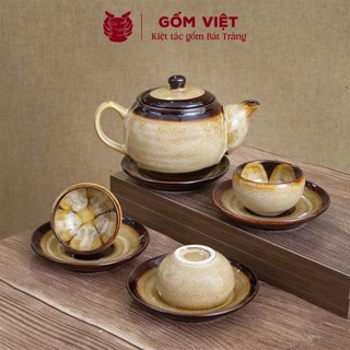 Bộ ấm chén men hỏa biến dáng quả đào, dung tích 360ml cao cấp - Gốm sứ Bát Tràng - Gốm Việt