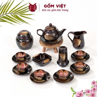 Bộ ấm chén men hỏa biến dáng quả hồng, dung tích 360ml cao cấp - Gốm sứ Bát Tràng - Gốm Việt