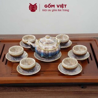 Bộ ấm chén men hỏa biến nâu sao cao cấp, tổng hợp nhiều kiểu dáng - Gốm sứ Bát Tràng - Gốm Việt