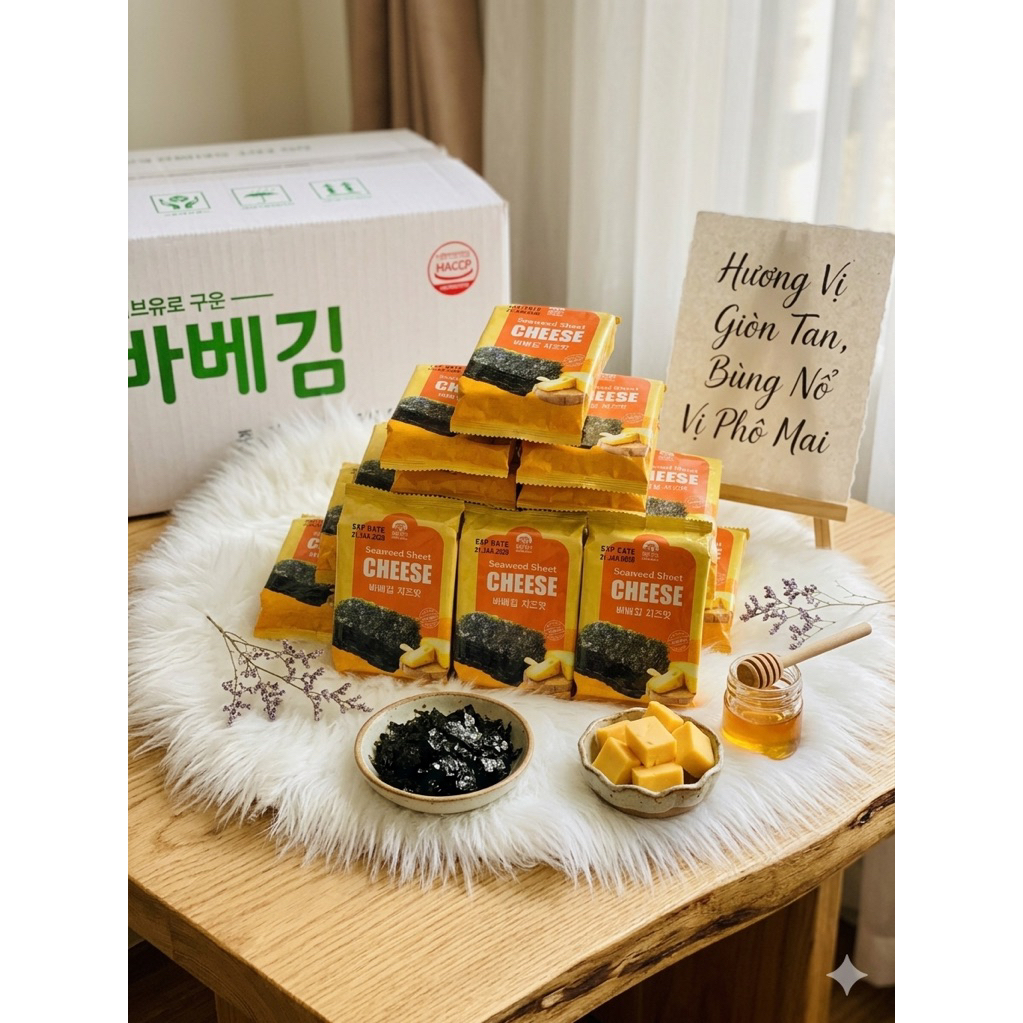 COMBO Rong Biển Ăn Liền Cho Bé Vị Phô Mai Hàn Quốc Thơm Ngon Ăn Dặm Cuộn Cơm (Bịch 3 Gói, Gói 4g)
