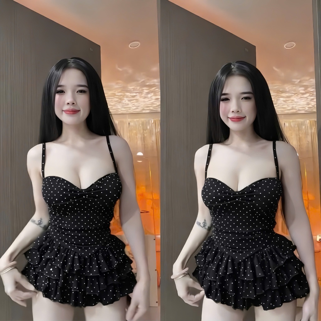 Sét áo 2 dây có mút + cv tầng ,chất thun tăm,Beo nâu ,Chấm bi