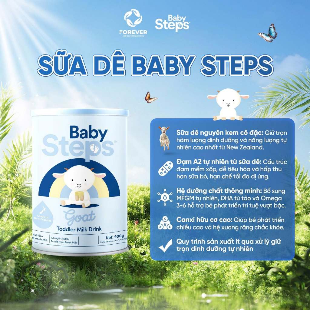 Sữa dê Baby Steps New Zealand giúp bé phát triển toàn diện, tăng cường miễn dịch 900g