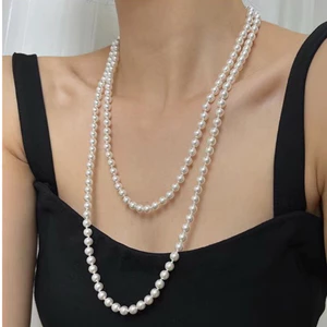 N825 dây chuyền hạt ngọc trai nhân tạo áo dài 150cm thắt nút giữa các hạt , chuỗi hạt ngọc trai nhân tạo