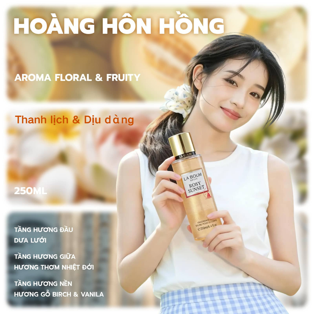 [Chân ái mùa hè]Xịt Thơm Bodymist Nữ LABOUM Có Nhũ 250ml Hương Hoa Quả Thơm Lâu An Toàn Cho Da Nhạy Cảm