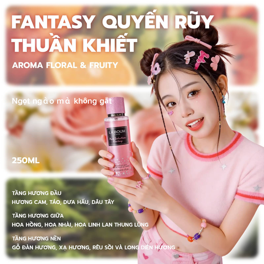 [Chân ái mùa hè]Xịt Thơm Bodymist Nữ LABOUM Có Nhũ 250ml Hương Hoa Quả Thơm Lâu An Toàn Cho Da Nhạy Cảm