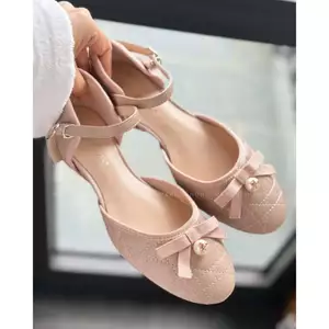 Kachi House F885-3 Giày khoét eo thoáng khí trần chỉ đính nơ ngọc tiểu thư