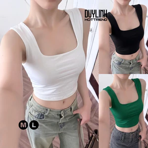 Áo croptop 2 dây cổ vuông bản to có mút ngực Duy Linh ôm body may 2 lớp vải dày dặn không lộ DL05D