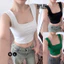 Áo croptop 2 dây cổ vuông bản to có mút ngực Duy Linh ôm body may 2 lớp vải dày dặn không lộ DL05D