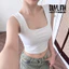 Áo croptop 2 dây cổ vuông bản to có mút ngực Duy Linh ôm body may 2 lớp vải dày dặn không lộ DL05D