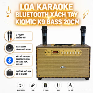 LOA KARAOKE BLUETOOTH XÁCH TAY KIOMIC K9 BASS 20CM, Tặng Kèm 2 Micro Không Dây Hát Siêu Nhẹ.