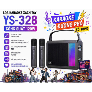 Loa Kéo Xách Tay Karaoke SU-YOSD YS-328 Công Suất 120W Có Hiệu Ứng Đèn LED, Chất Âm Chắc Ấm, Kèm 2 Míc Hát Nhẹ Hút Tiếng