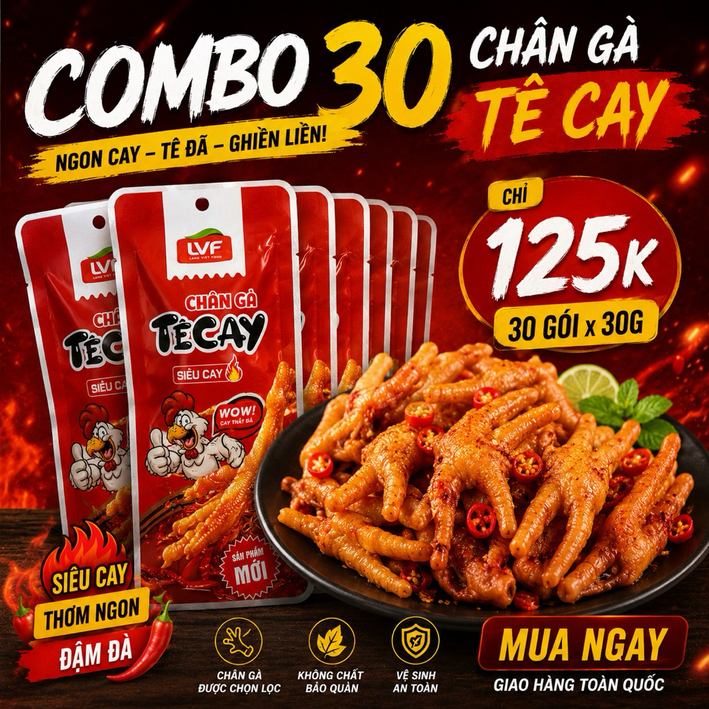 Combo 30 chân gà Tê cay loại 32g chân nhỏ