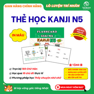 Thẻ Flashcard học Kanji tiếng Nhật N5, IN MÀU ĐẸP 2026 – Thẻ học Hán tự qua hình minh họa – Thấy chuyện nhớ chữ