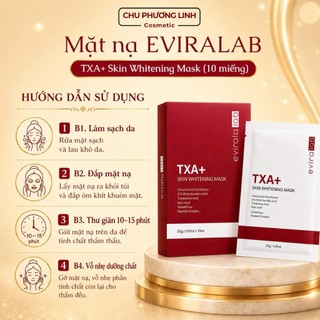 Hộp 10 Mặt Nạ Dưỡng Trắng Eviralab TXA+ MP1590 – Cải Thiện Nám Sạm, Kiểm Soát Sắc Tố, Dưỡng Da Căng Mịn