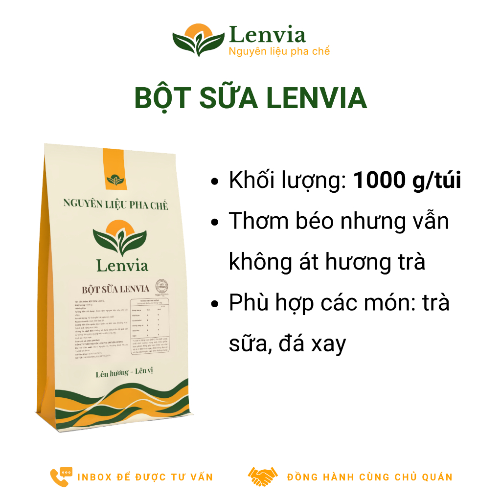 Bột Sữa Pha Trà Sữa Lenvia - Bột Kem Béo Pha Chế Thơm Béo Không Át Hương Trà Hòa Tan Nhanh Túi 1kg