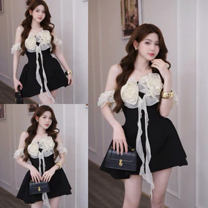 Váy hoa trễ vai dáng xòe bồng V357 SM