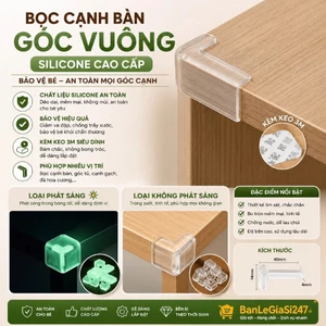 Bo Góc Cạnh Bàn Hình Vuông (Vuông B2) Bằng Silicone Có Phát Sáng Chống Va Chạm An Toàn Cho Nhà Có Bé