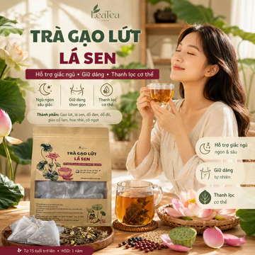 Trà gạo lứt lá sen LeaTea Farm, Trà gạo lứt thiên nhiên hỗ trợ vóc dáng thanh nhiệt TRA02