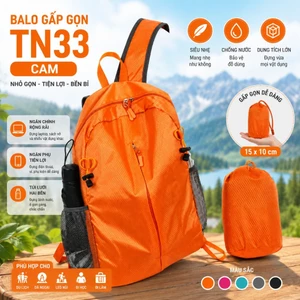 Balo Gấp Gọn TN33 Chống Nước Siêu Nhẹ, Balo Du Lịch Dã Ngoại Dung Tích Lớn, Ba Lô Leo Núi Đi Học Đi Chơi Có Túi Gấp