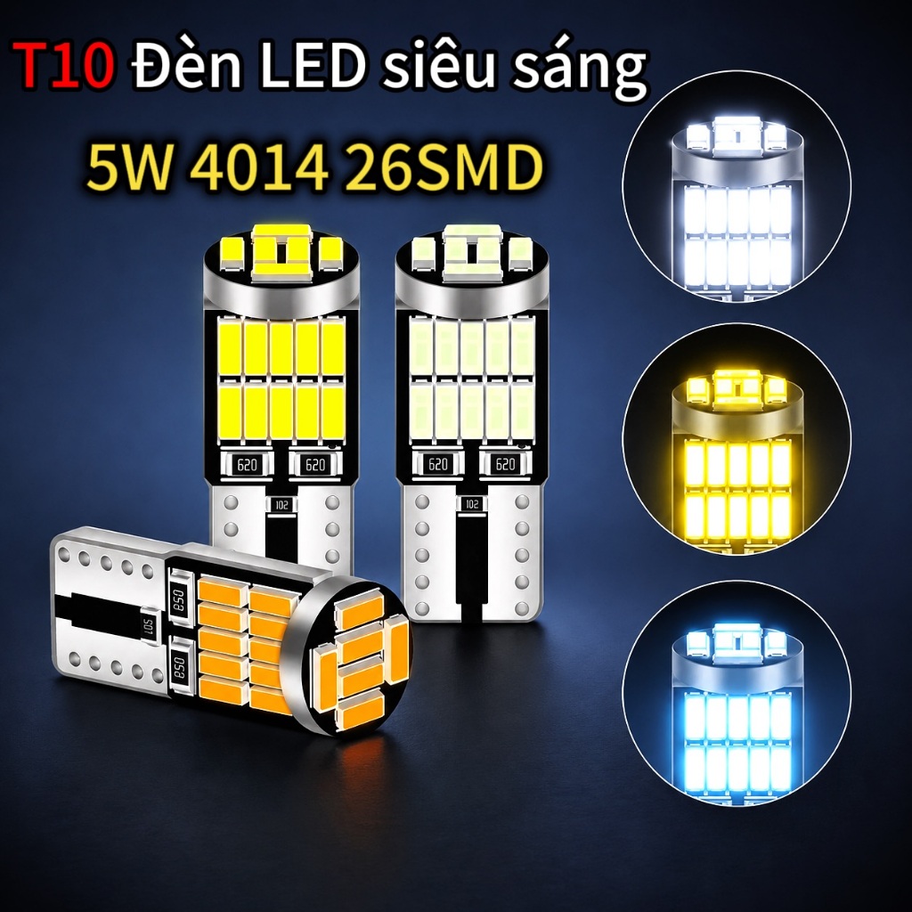 LUXCORE Đèn LED T10 W5W Siêu Sáng, Dùng Làm Đèn Demi, Đèn Biển Số, Đèn Nội Thất Cắm Là Dùng, Không Cần Độ Chế, Ánh Sáng